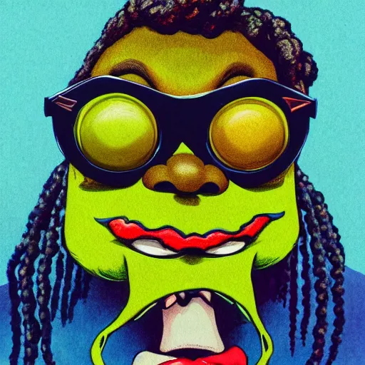 Prompt: a snoop dogg wearing sun glasses tennis ball monster, snoop dogg, colorful, digital art, fantasy, magic, chalk, trending on artstation, ultra detailed, professional illustration by basil gogos