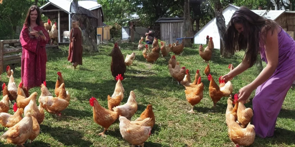 Image similar to Jesus is feeding the chickens