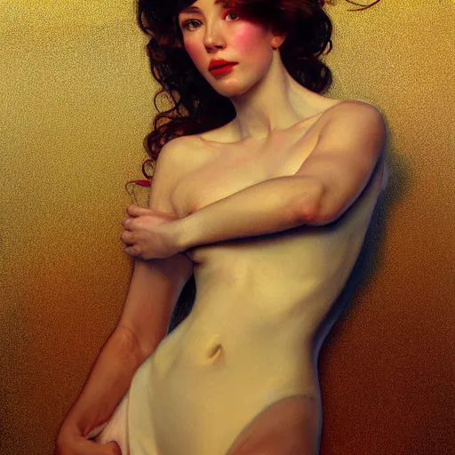 Image similar to modern woman | hyper realistic | action pose | digital painting | trending on artstation | pinup portrait | clean | illustration | dressed | Unreal Engine 5 | 8k resolution | by Greg Rutkowski Alphonse Mucha Gustav Klimt and Mel Ramos