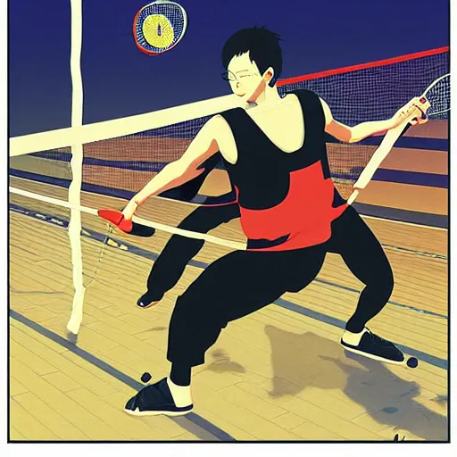 Image similar to illustration of monkeys playing badminton by ilya kuvshinov katsuhiro otomo