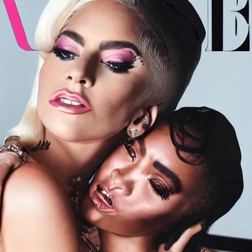 Prompt: lady gaga and rihanna photoshoot vogue magazin, highly realistic. high resolution. highly detailed. dramatic. 8 k. 4 k.