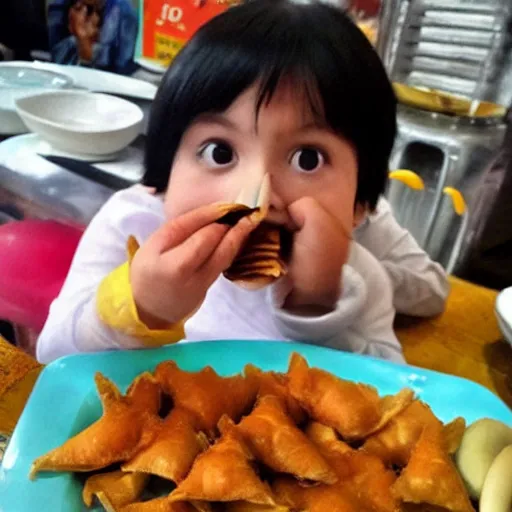 Prompt: doraemon eating samosa