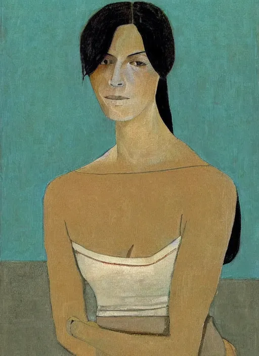 Image similar to a painted portrait of a women, art by felice casorati, aesthetically pleasing and harmonious natural colors, expressionism, fine day, portrait