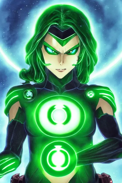 Image similar to anime key visual of a beautiful female green lantern, intricate, glowing accents, powers, glowing ring, speed, goddess, dc comics, cinematic, stunning, highly detailed, digital painting, artstation, smooth, hard focus, illustration, character concepts by senior concept artist