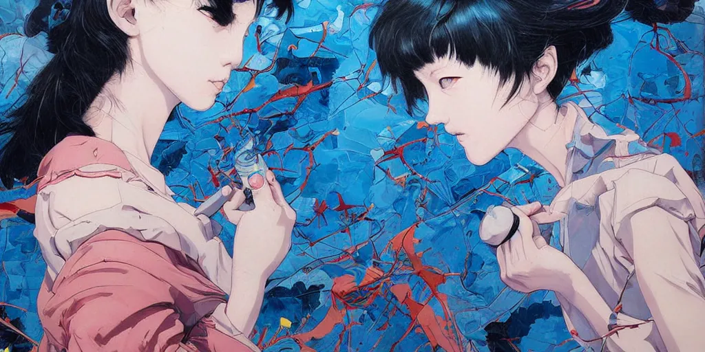 Image similar to perfect blue oil painting art by james jean and katsuhiro otomo and erik jones, inspired by akira anime, smooth texture, intricate oil painting, high detail illustration, sharp high detail, long exposure