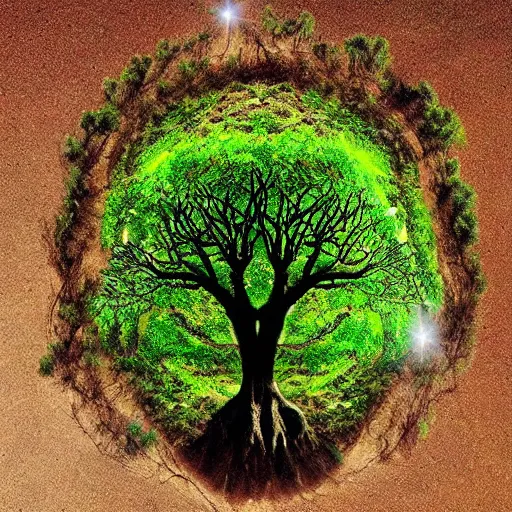 Image similar to godly tree of life seen from outer space engulfs the earth