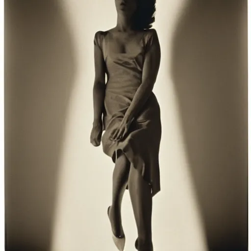 Image similar to photo of a woman in a dress by arnold newman. professional photography.