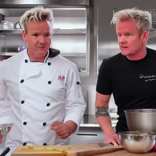 Image similar to hyper real Gordon Ramsey cooking a unicorn in kitchen 4k