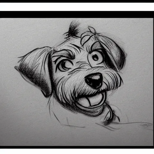 Image similar to milt kahl pencil sketch of happy mini schnauzer