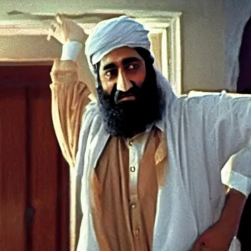 Image similar to A still of Osama Bin Laden in Saturday Night Fever