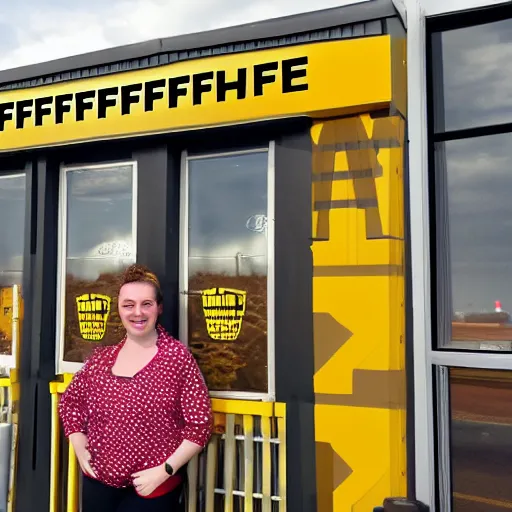 Image similar to wafflehouse employee's standing below wafflehouse sign