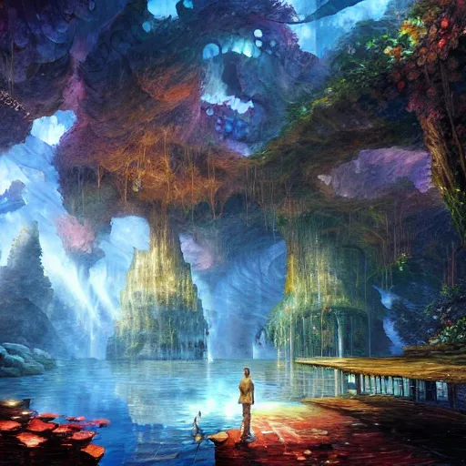 Image similar to underground lake cryengine render by android jones, james christensen, rob gonsalves, leonid afremov and tim white