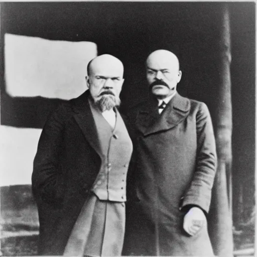 Prompt: Vladimir Lenin and his girlfriend, Princess Anastasia Romanov, photograph, 1919, paparazzi