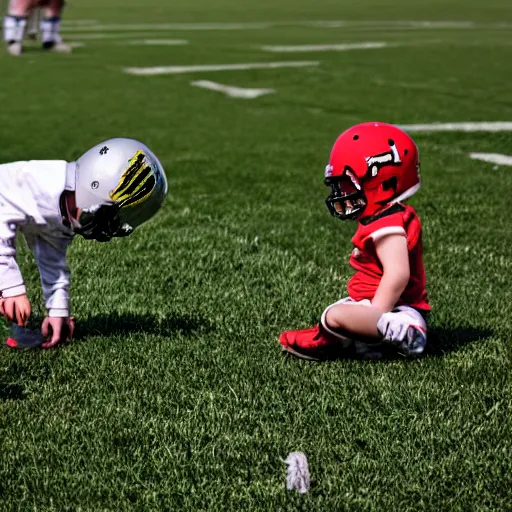 Image similar to Justin Sun kicking a baby field goal, professional football photography