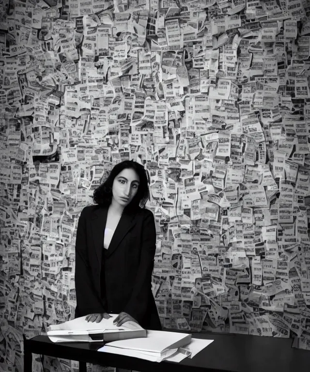 Prompt: a color photograph of samira salehi in her office, by thomas ruff, intense, bold, hyperrealistic, ultra sharp, extra details, ultra high quality, trending on pinteresst