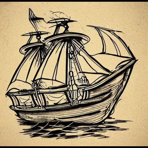 Image similar to tattoo design line sketch of a pirate ship