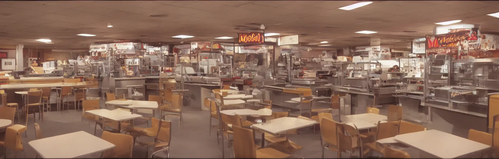 Prompt: Photograph of a 1990s MCDonald's,interior