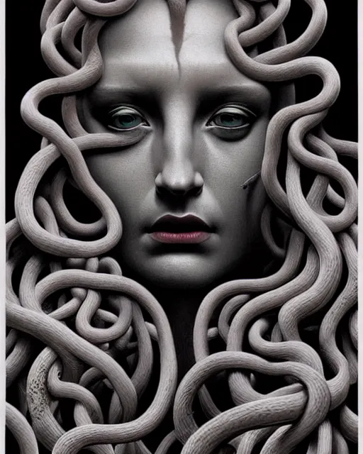Image similar to medusa, portrait, digital painting, highly detailed, intricate, trending on artstation, by zdzisław beksiński