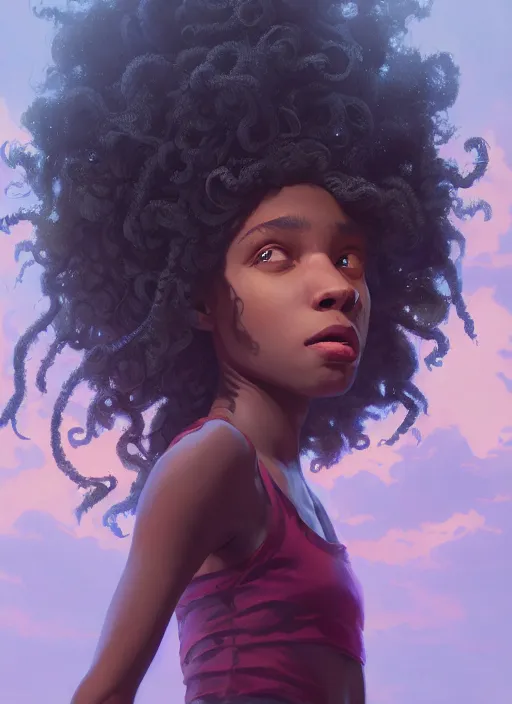 Prompt: highly detailed portrait of black girl with long curly hair looking at the camera in gta v, stephen bliss, unreal engine, fantasy art by greg rutkowski, loish, rhads, ferdinand knab, makoto shinkai and lois van baarle, ilya kuvshinov, rossdraws, tom bagshaw, global illumination, radiant light, detailed and intricate environment