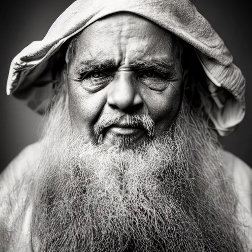 Image similar to stunning beautiful portrait photography of noble wise wizard from national geographic award winning, dramatic lighting, taken with canon 5d mk4, sigma art lens,