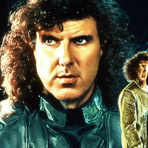 Prompt: Weird al Yankovic as Rick Deckard on blade runner 1982, slightly smiling, wide angle lens, movie still, in color, movie frame, detailed face, symmetrical face, 4k