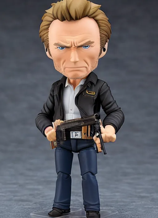 Image similar to clint eastwood, a nendoroid of clint eastwood is dirty harry figurine, realistic face, detailed product photo