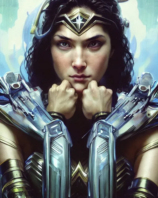 Image similar to Full shot of a wonder woman squid monster astronaut defined facial features, intricate abstract. cyberpunk, symmetrical facial features. By Ruan Jia and Artgerm and Range Murata and WLOP and Ross Tran and William-Adolphe Bouguereau and Beeple. Key Art. Fantasy Illustration. award winning, Artstation, intricate details, realistic, Hyperdetailed, 8k resolution.