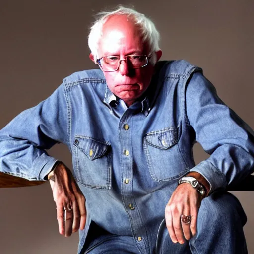 Image similar to bernie sanders in a canadian tuxedo, detailed, photograph