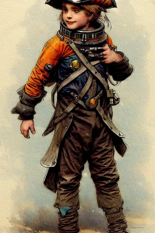 Prompt: ( ( ( ( ( 1 2 5 0 s retro future 1 0 year boy old super scientest in space pirate mechanics costume. muted colors. childrens layout, ) ) ) ) ) by jean - baptiste monge,!!!!!!!!!!!!!!!!!!!!!!!!!