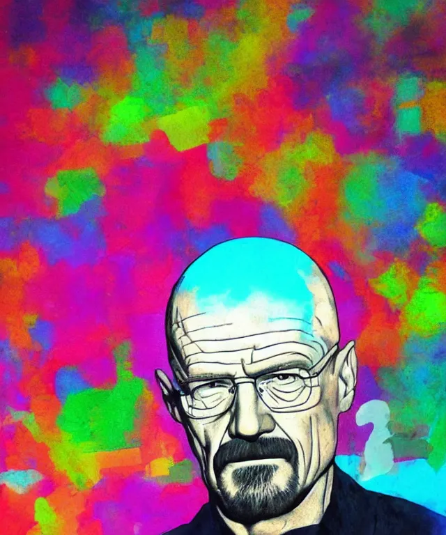 Image similar to a photo of walter white in a colorful environment