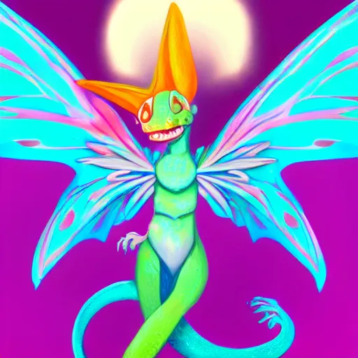 Prompt: full body digital illustration of a cute colorful baby dragon with faerie wings, concept art, matte background, deviantArt, artstation