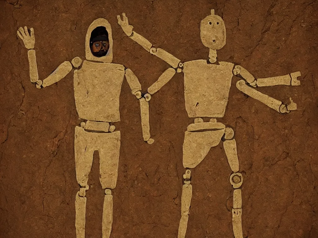 Image similar to robot jesus as a cave painting