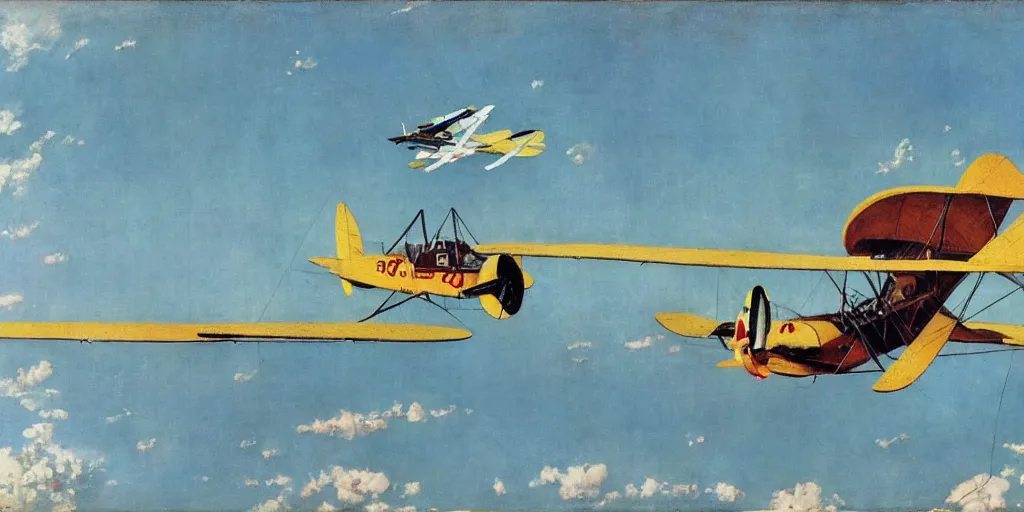 Image similar to a gerbil flying a biplane, norman rockwell