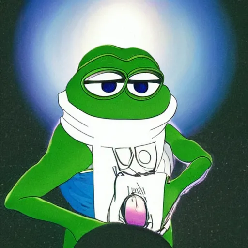 Prompt: futuristic spiritual mystic photo of the pepe the frog, studio ghibli, beautiful, crisp