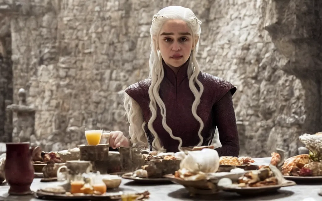 Image similar to daenerys targaryen having breakfast