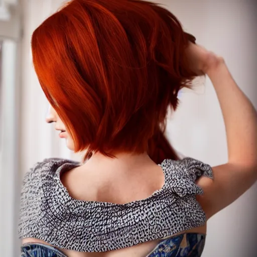 Image similar to very beautiful redhead woman looking back over her shoulder