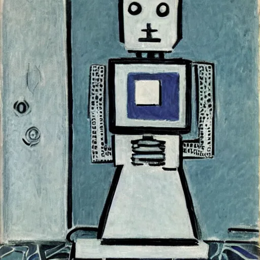 Image similar to a robot reading a book by henri matisse