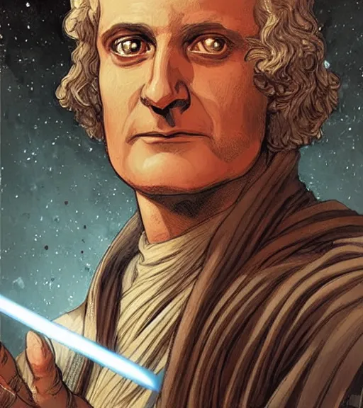 Image similar to a portrait of isaac newton as a jedi knight by cedric peyravernay and marc silvestri