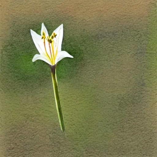 Image similar to a lone lily growing in a field of mud, realistic watercolour