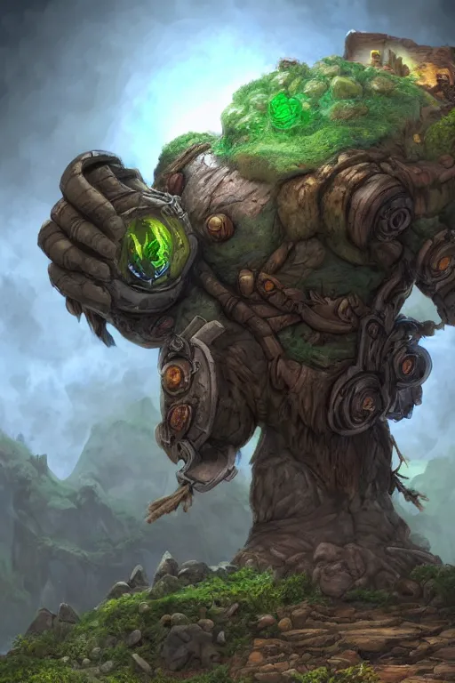 Image similar to zelda fantasy art giant golem troll wood rock greeble gemstone, global illumination ray tracing hdr fanart arstation by sung choi and eric pfeiffer and gabriel garza and casper konefal