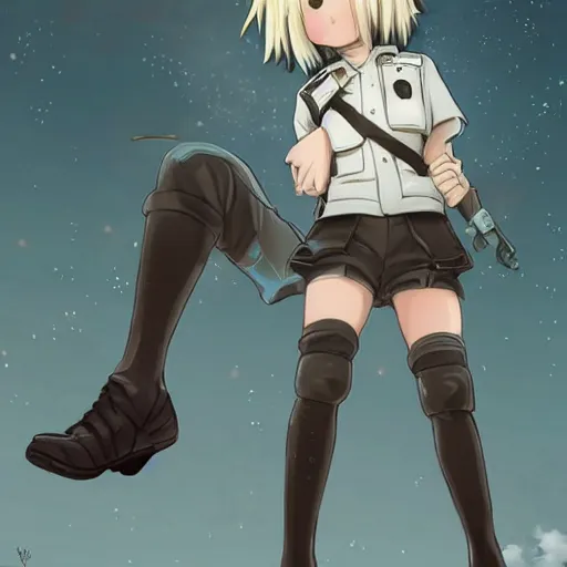 Image similar to beautiful little blonde boy in thigh nazi uniform. made in abyss art style, inspired by kris from deltarrune, cute detailed artwork, anatomically correct, soft details, ilya kuvshinov, reflection, perfect composition, portrait, illumination, digital art, detailed anime soft face, symmetrical face, western comic, illustration, realistic, nazism