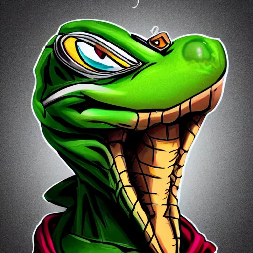 Image similar to cartoonish, anthro lizard dude, wearing a hoodie, standing on two feet, large friendly eyes, in the style of rise of the teenage mutant ninja turtles.