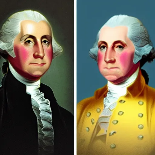 Image similar to 'before' and 'after' photos, in which the 'before' photo is of George Washington