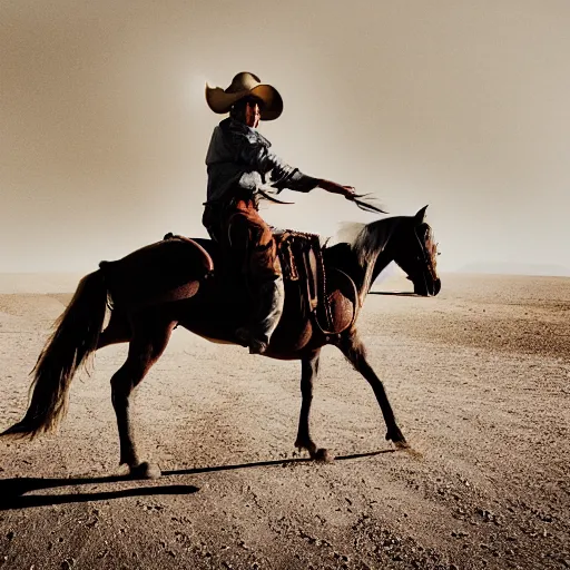 Image similar to gunslinger riding across the desert on a horse