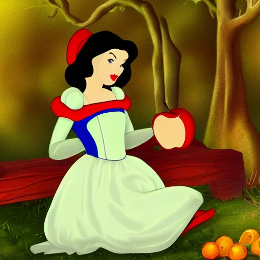 Prompt: snow white and the apple, colorful digital art