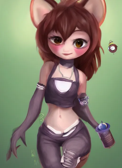 Image similar to female furry mini cute style, character adoptable, highly detailed, rendered, ray - tracing, cgi animated, 3 d demo reel avatar, style of maple story and zootopia, maple story cthulhu girl, dark cthulhu, dark skin, cool clothes, soft shade, soft lighting