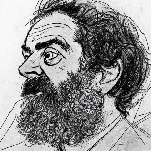 Prompt: a realistic yet scraggly portrait sketch of the side profile of a stern and sophisticated stanley kubrick, trending on artstation, intricate details, in the style of frank auerbach, in the style of sergio aragones, in the style of martin ansin, in the style of david aja, in the style of mattias adolfsson