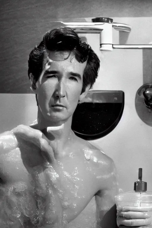 Prompt: randolph mantooth having a bath clear yellow water