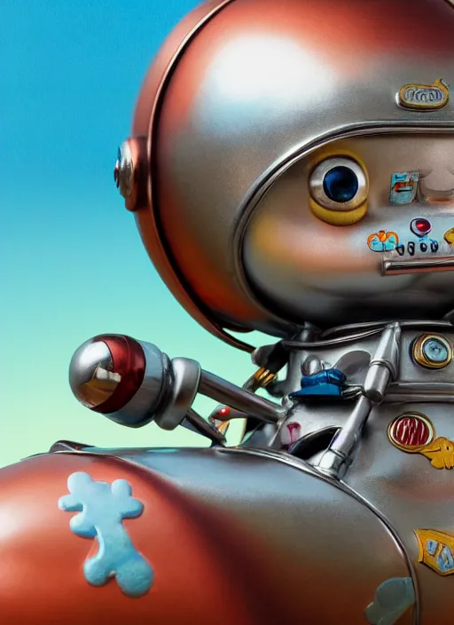 Prompt: highly detailed closeup portrait of a cute tin toy retro rrocket spaceship, nicoletta ceccoli, mark ryden, lostfish, earl nore, hyung tae, frank frazetta, global illumination, god rays, detailed and intricate environment