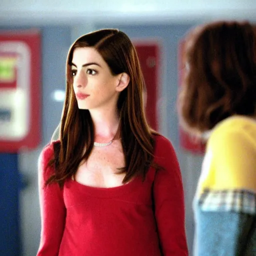 Prompt: movie still of anne hathaway in the mean girls movie from 2004